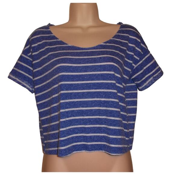 C & S Blue and White Striped Poly Blend Knit Crop Top Woman’s Sz.S - Picture 1 of 6
